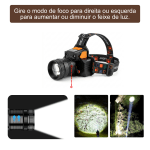 Lanterna de Cabeça LED Luz Forte Recarregável Ajustável para Uso Outdoor - Image 3